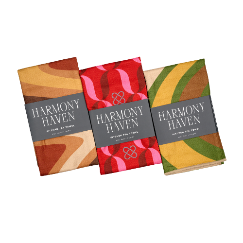 Fall Kitchen Towel Trio | Soft, Recycled Microfiber Tea Towels | Double-Sided Modern Designs (Berry & Blush, Earth Flow, Moss Flow)