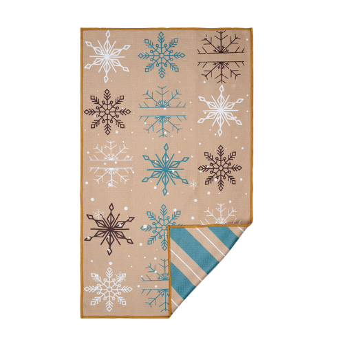 Tea towel with snowflakes and snow in the colors of white, Choclate and Ocean Blue