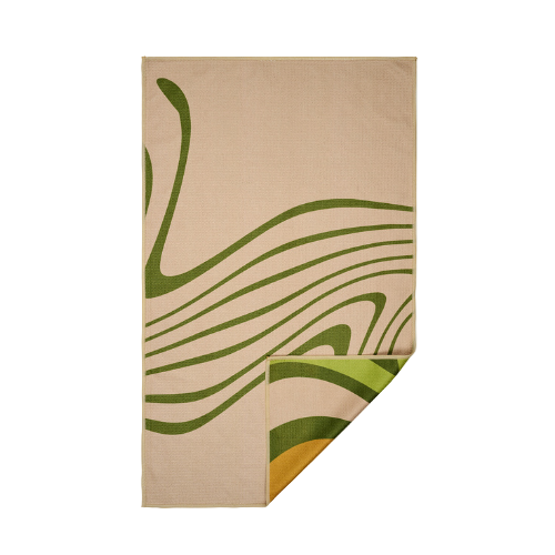 Back of tea towel beige back ground with green squatly lines
