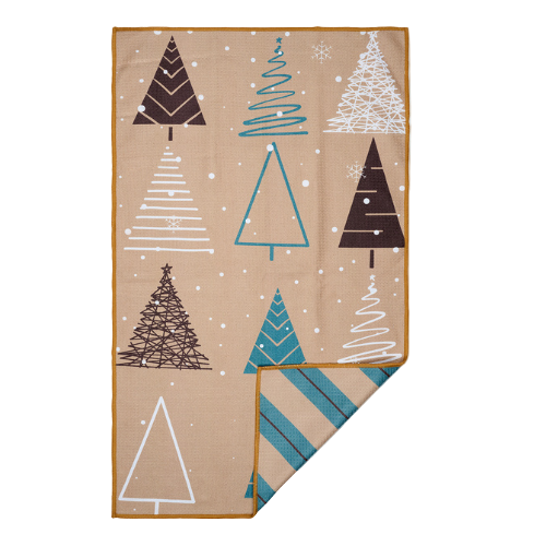 different geometric shapes of Trees with snow falling down