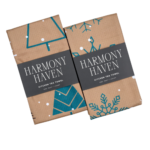 Modern Pine & Frost Flake Duo – Soft, Recycled Microfiber Holiday Tea Towels in Modern Neutrals