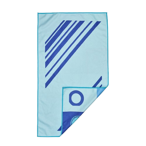 Light blue background with dark diagonal stripes.